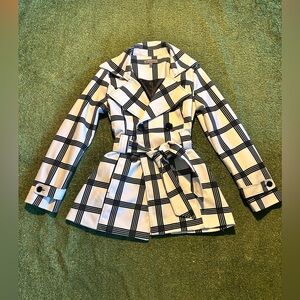 Black & White Striped Mad Model Peacoat with wrap around  belt